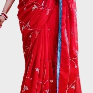 Indian Bollywood Designer Georgette Elegant Red Sequin Saree Embroidered Sari